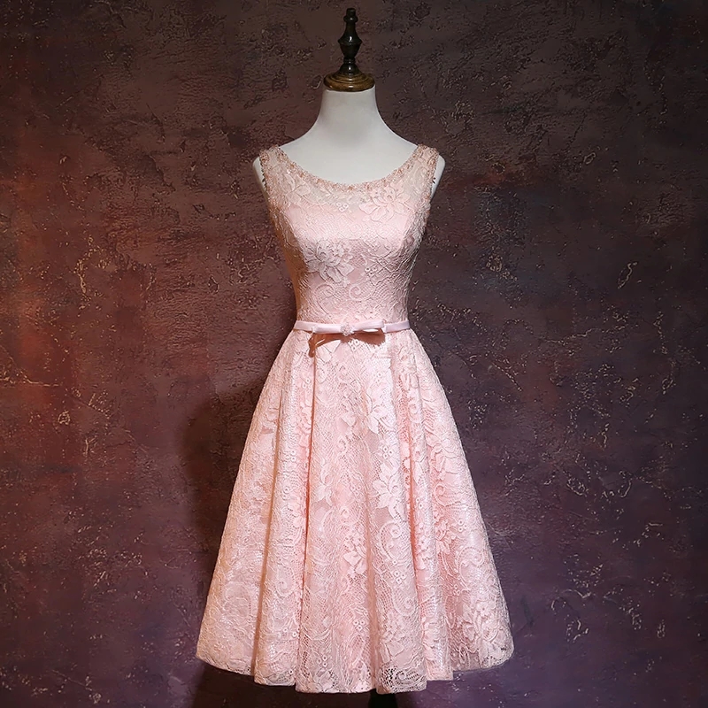Pink Lace Short Wedding Party Dress, Pink Bridesmaid Dresses M345 on Luulla