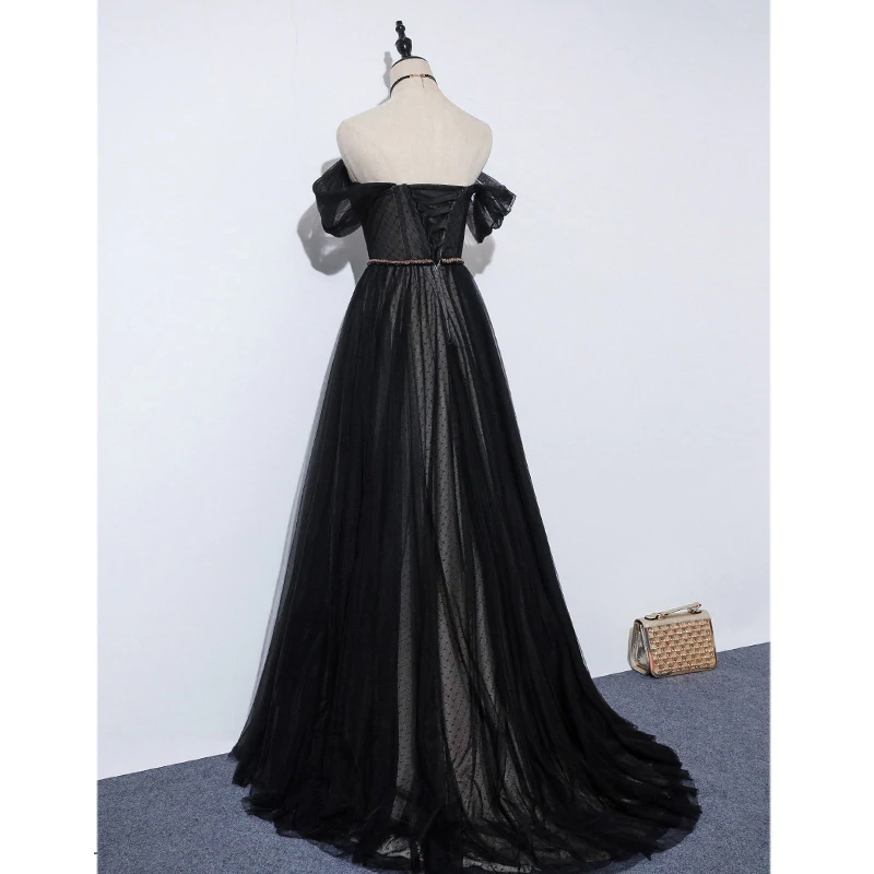 Black and Red Sweetheart Long Party Dress, A-line Off Shoulder Black and Red Prom Dress