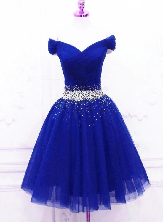 Lovely Blue Tulle Off Shoulder Short Prom Dress, Homecoming Dress N067 ...