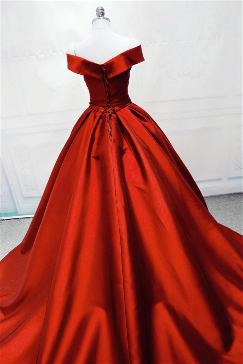 Red Off The Shoulder Prom Dress With Split,Red Evening Gown Y6568
