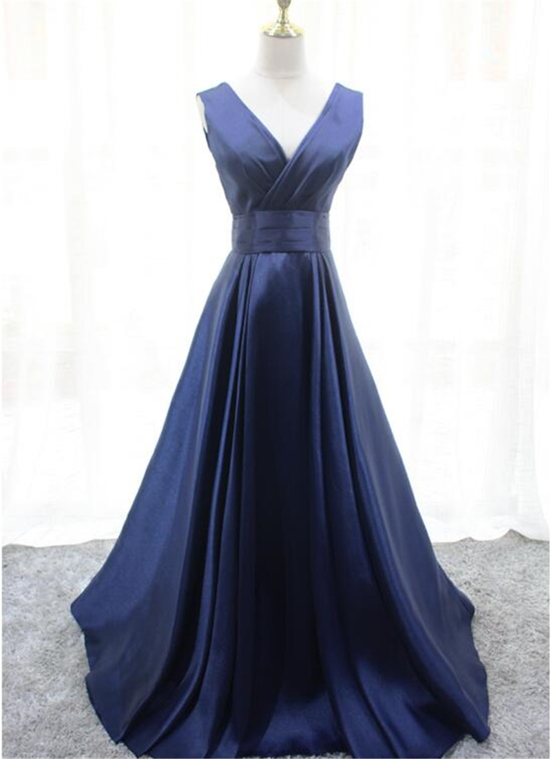 Hand Made Navy Blue Elegant Formal Dresses, Charming Satin Prom Dress
