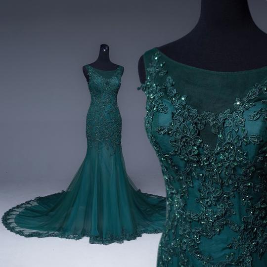 Dark Green Mermaid Tulle Beading Evening Prom Dress main image 0