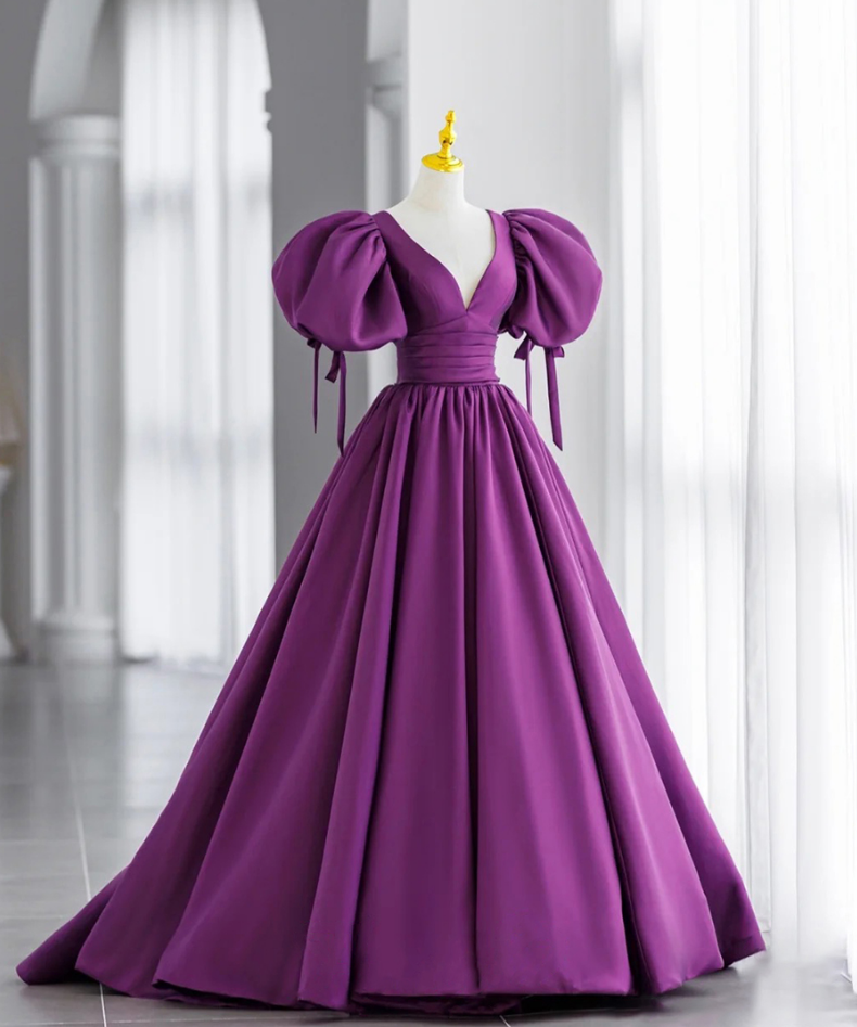 Stunning Purple Gown With Puff Sleeves Design on Luulla