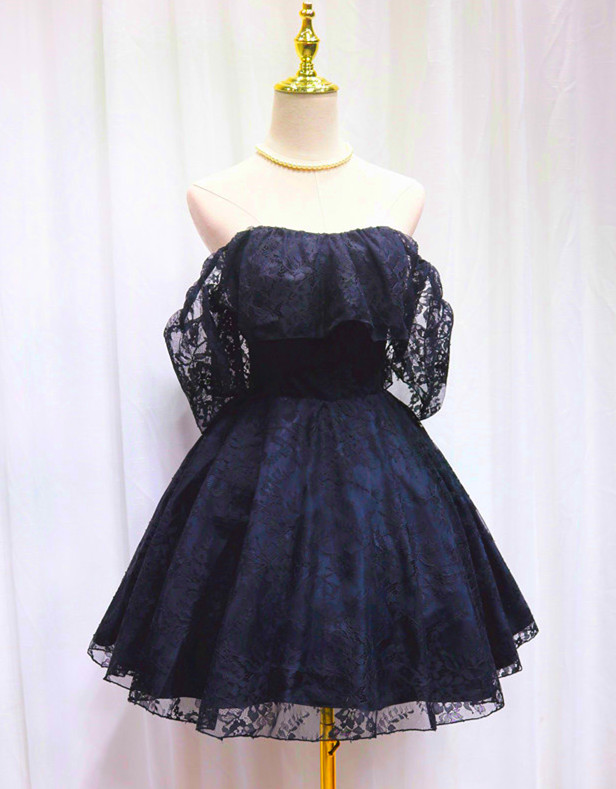 Off-shoulder Black Lace Dress With Sleeves on Luulla