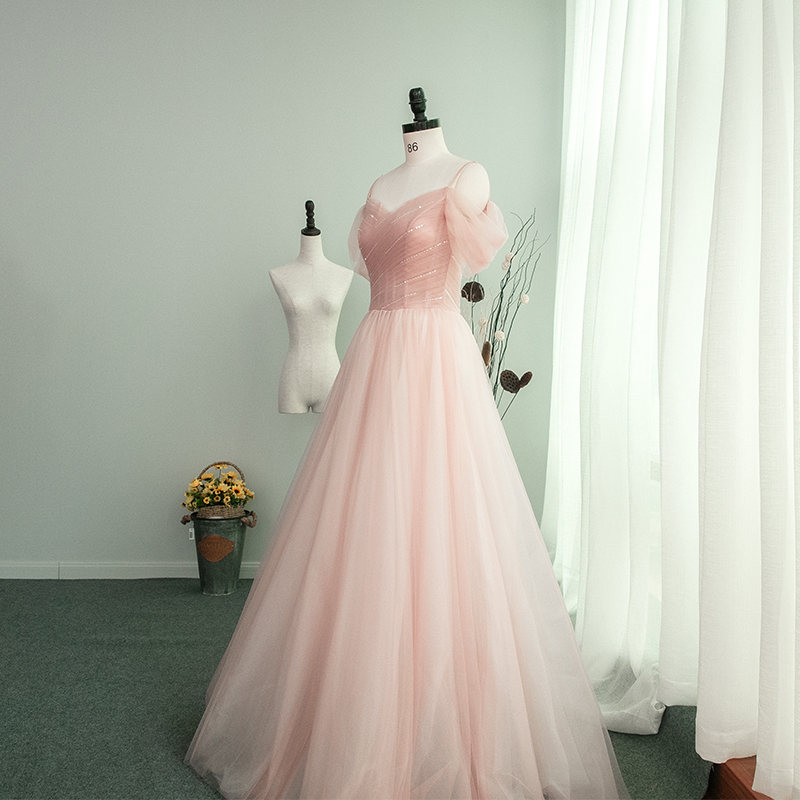 Off the Shoulder Long Tulle Gown with Sweetheart Neck Blushing Pink Plus Size main image 0