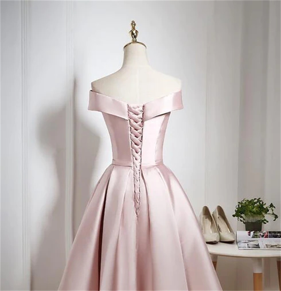 Light Yellow Satin Off Shoulder Knee Length Party Dress Prom Dress, Short Homecoming Dress
