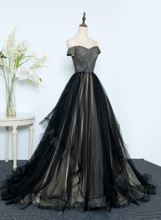 Stunning Black Tulle Gown With Sheer Overlay on Luulla