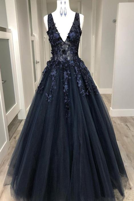 Midnight Blue Ruffle Ball Gown main image 1