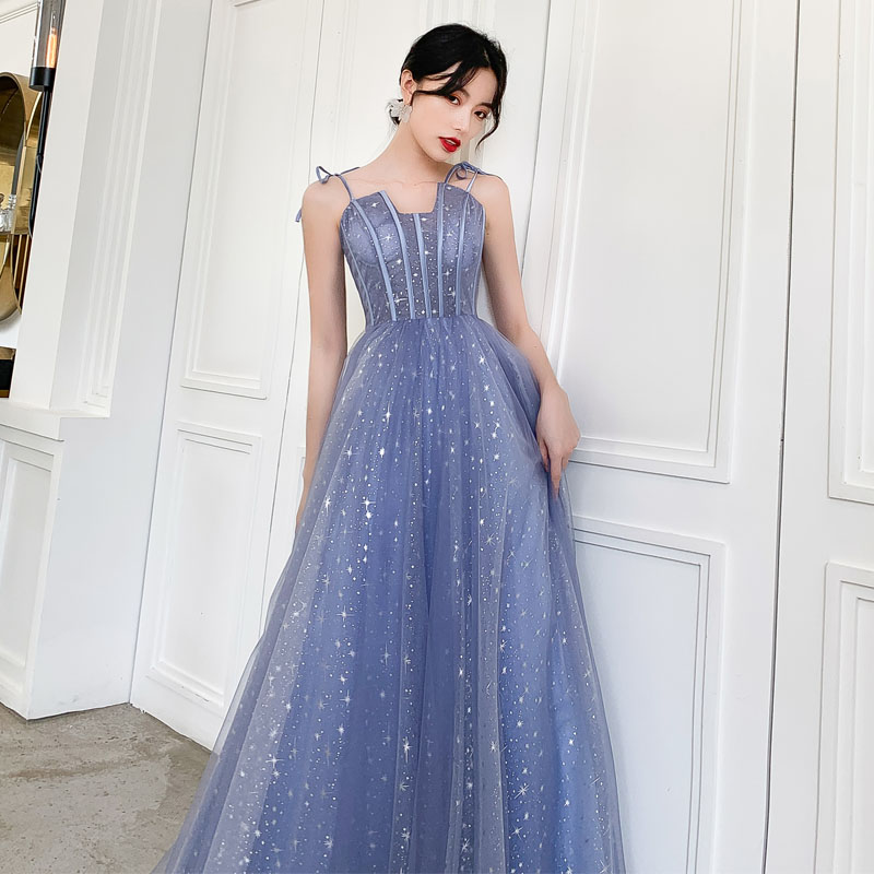 Sparkling Blue Evening Gown With Tulle Overlay on Luulla