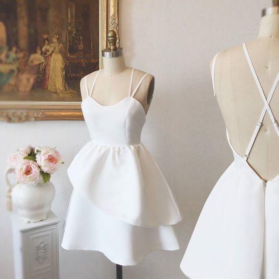 White Satin Short Simple Party Dress, A-line Short Prom Dress
