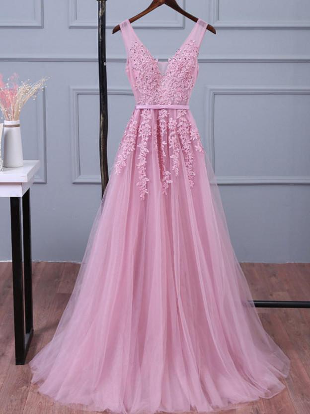 Stunning Pink Gown With Intricate Lace Design on Luulla