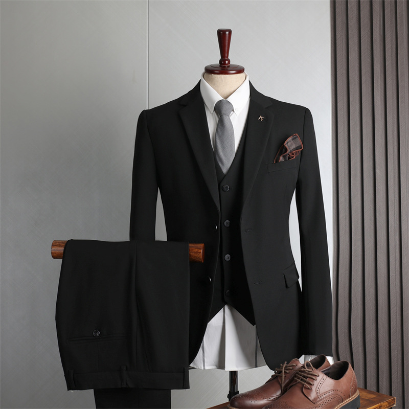 TS3V NICE 3PC 3 BUTTON SOLID COLOR BLACK Men's three piece suit main image 1