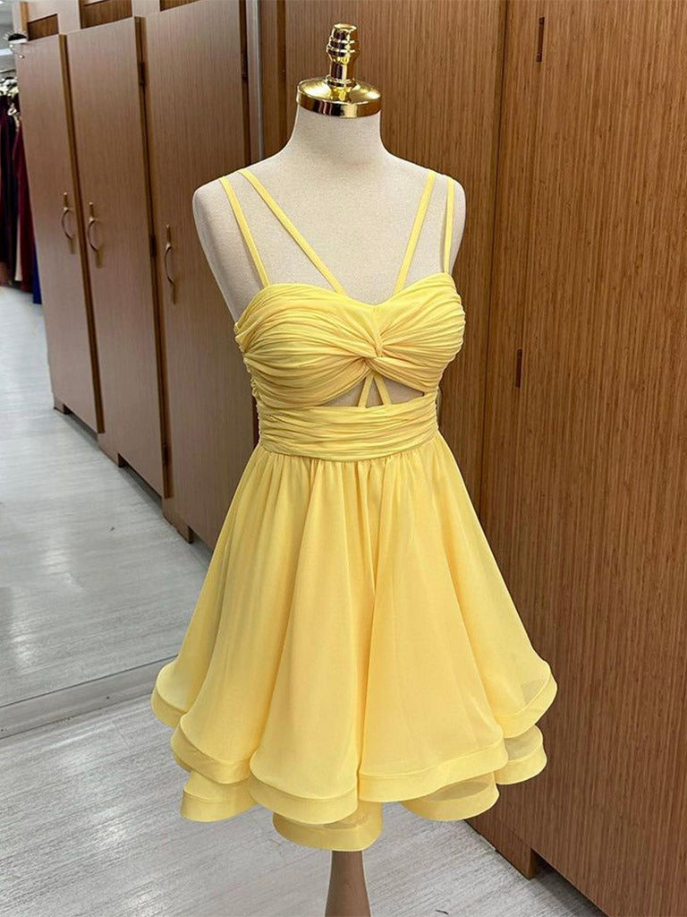 Yellow One Shoulder Short Prom Dress Homecoming Dress Ruffles main image 1