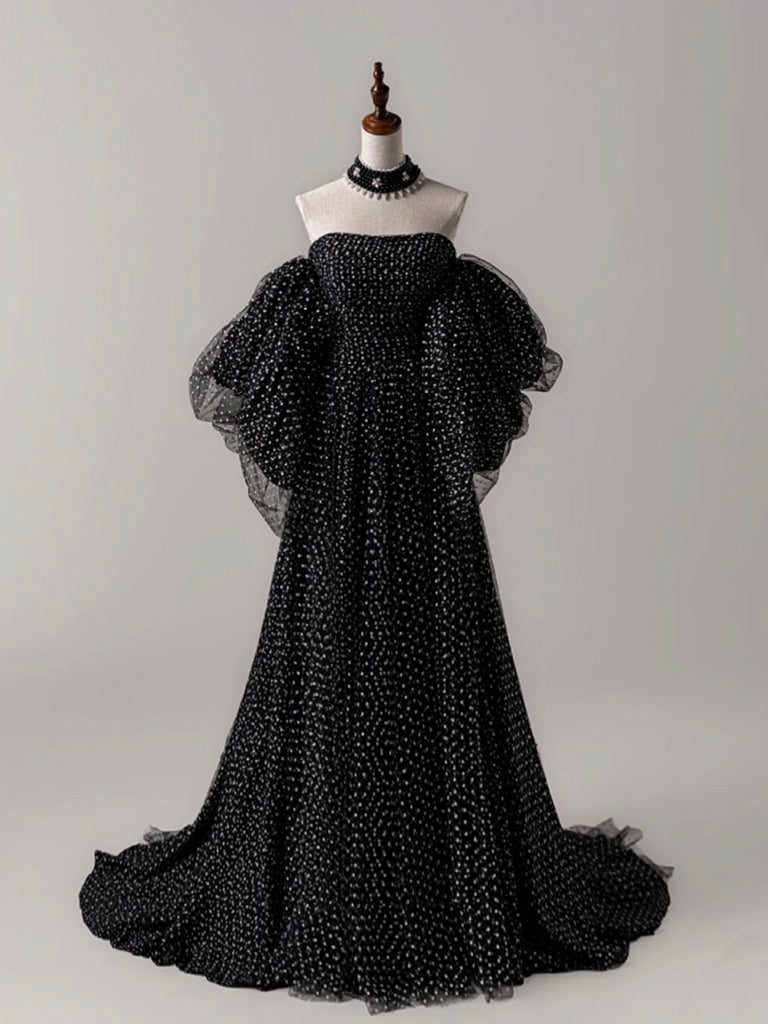 Strapless Black Gown With Dramatic Ruffled Sleeves on Luulla