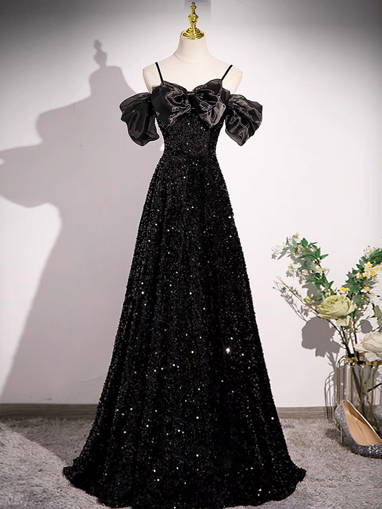 Sparkling Black Gown With Puff Sleeves Design on Luulla