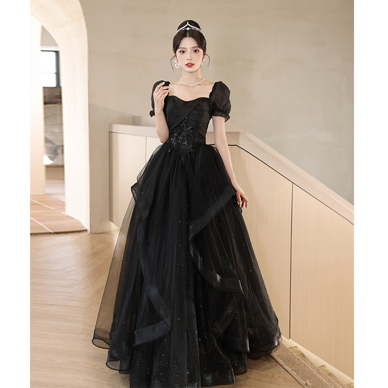 short black tulle dress sequin prom dress, black tulle homecoming Color:Peach summer fit custom fashion black polyester