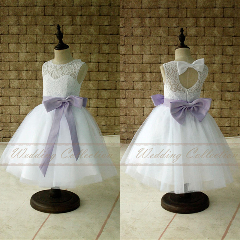 Purple Flower Girl Dress with Sash
