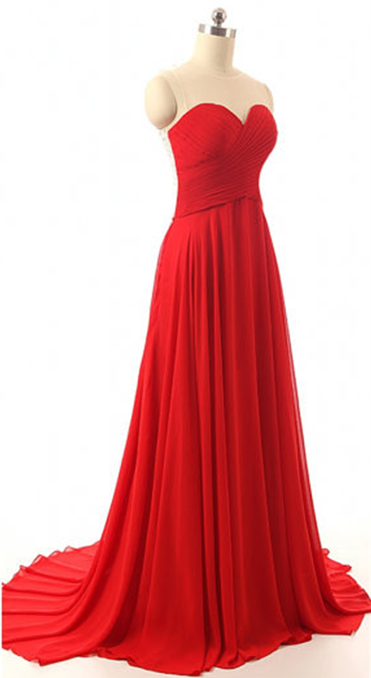A-Line Jewel Floor-Length Red Chiffon Long Prom Party Dress with Ruffles DMP5 main image 0